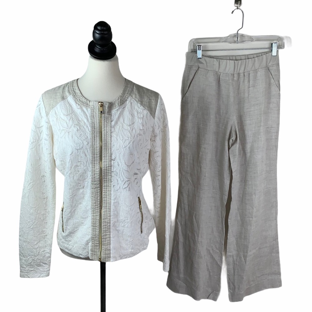 Boston Proper Beige Linen Coordinated Lace Set